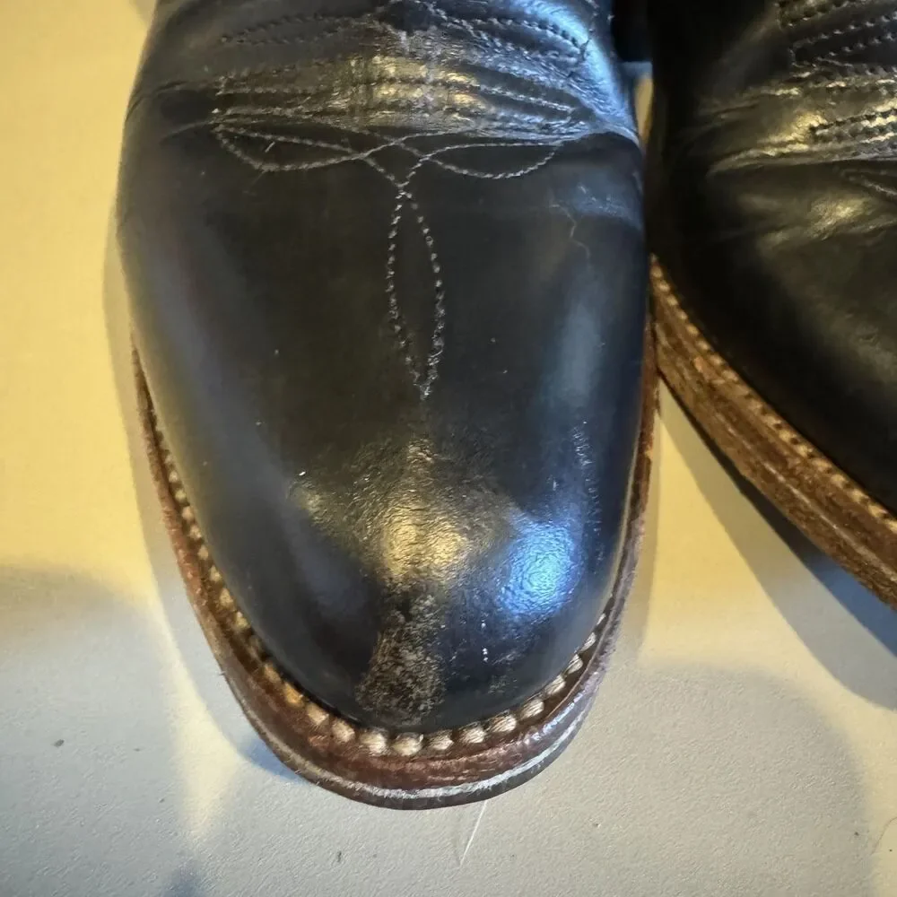 Vintage Boots Black Leather Chelsea Ankle Western Cuban Heel Slip On Women 9/9.5